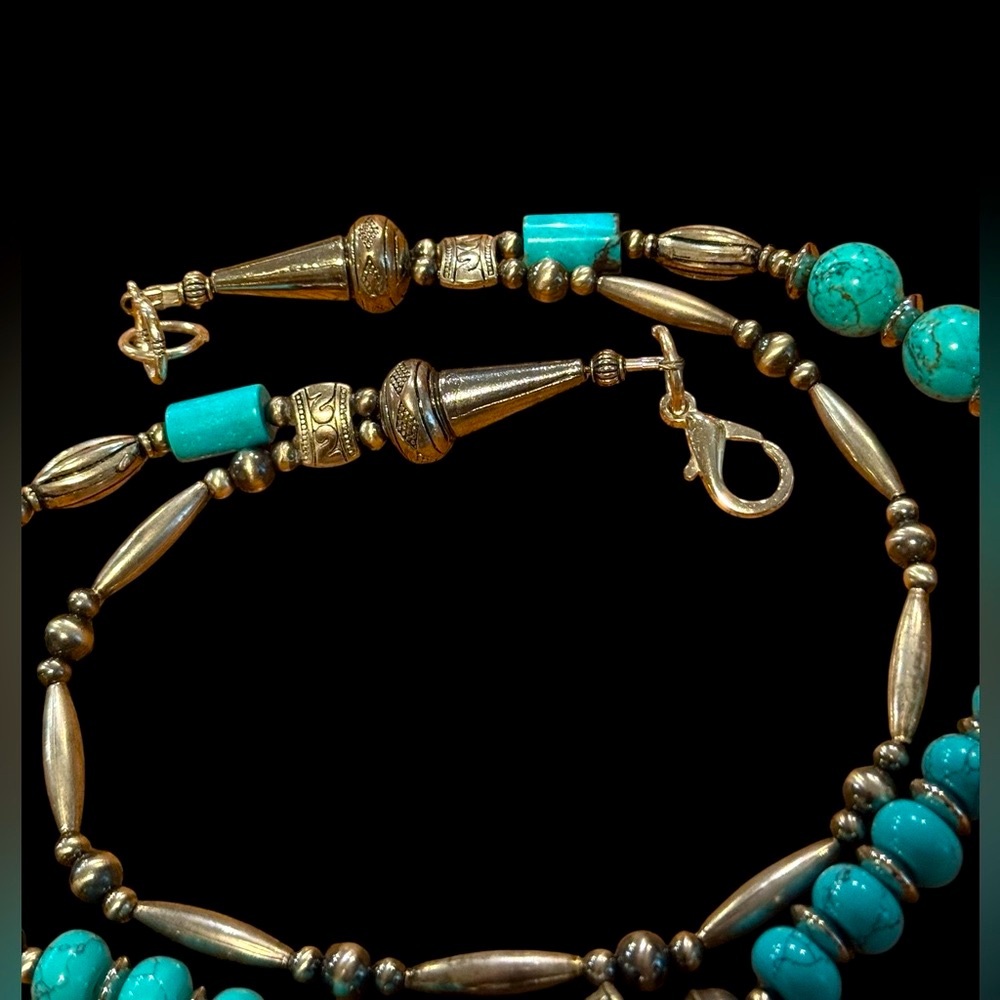 Vintage Sterling Silver Navajo Pearls Turquoise Squash Blossom Necklace - Picture 7 of 15